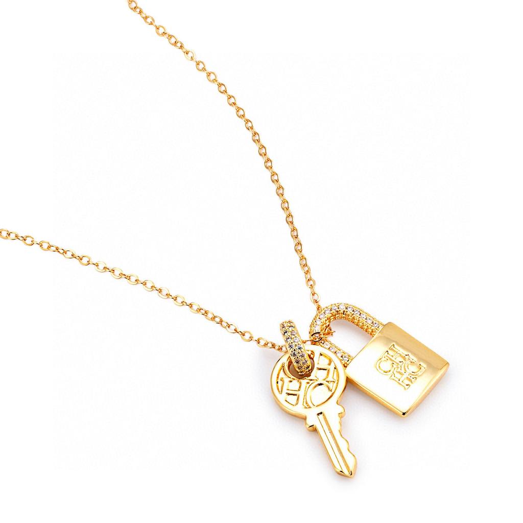 Japanese-Korean Style Rhinestone Key Lock Clavicle Pendant Necklace for Women