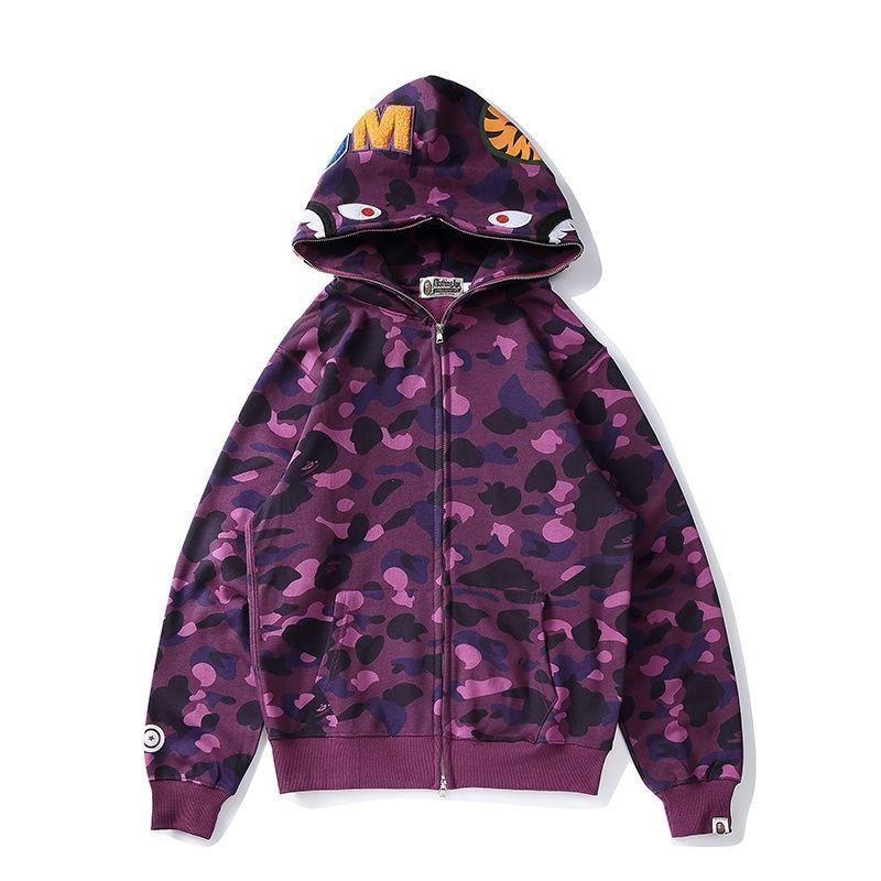 Mens Oversized Hooded Sweatshirt With Shark Embroidery Camo Print Casual Long Sleeve Pullover