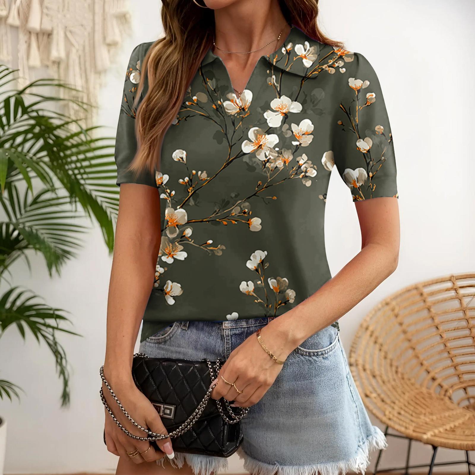 

Short Sleeve Blouses for Women Button Down Collared Womens Short Sleeve Blouses Casual Floral Print Women s Short Sleeve Tops for Daily Wear M