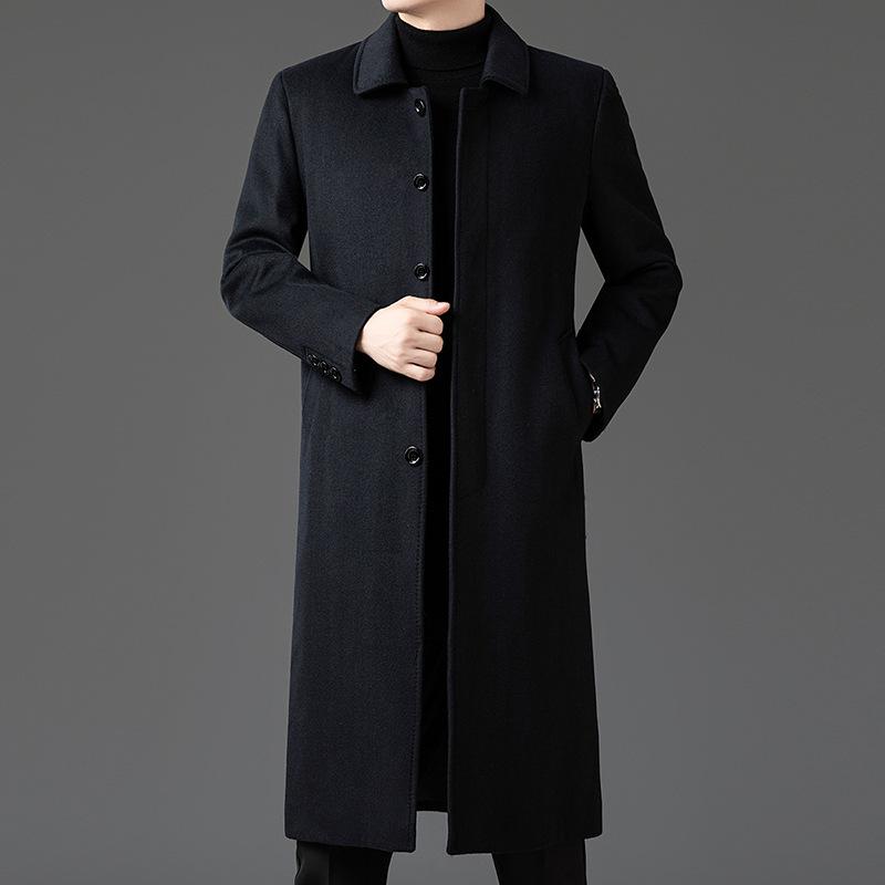 Men's Autumn and Winter New Fashionable Simple Medium and Long Woolen Coat