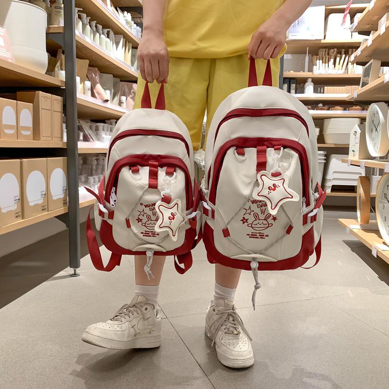 2025 Stylish Color Block Backpack for Junior High Girls - Large Capacity, Korean Academy Style