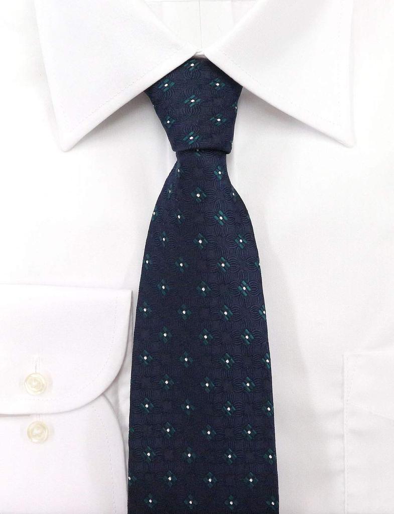 Michiko London Brand Made in Floral Jacquard Small Pattern Navy x Necktie, Japan, 100% Silk, Weave, (Pattern A Green)