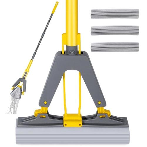 ZNM Sponge Mop, Wet/Dry Floor Mop, Highly Absorbent, Lightweight, for Floor and Bathroom Cleaning, No Hand Washing Required, Wet Mop with One-Hand Ope