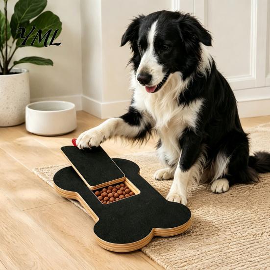 Easy Paw Grooming Board Dog Scratch with Treat Box, Wooden Nail File Board, Bone Shaped Scratching Pad, Grinder Alternative for Large Medium