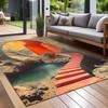 70s Retro Burnt Orange Carpet Earthy Brown and Cream Geometric Mid Century Modern Indoor Outdoor Patio and Porch Decor Area Rug