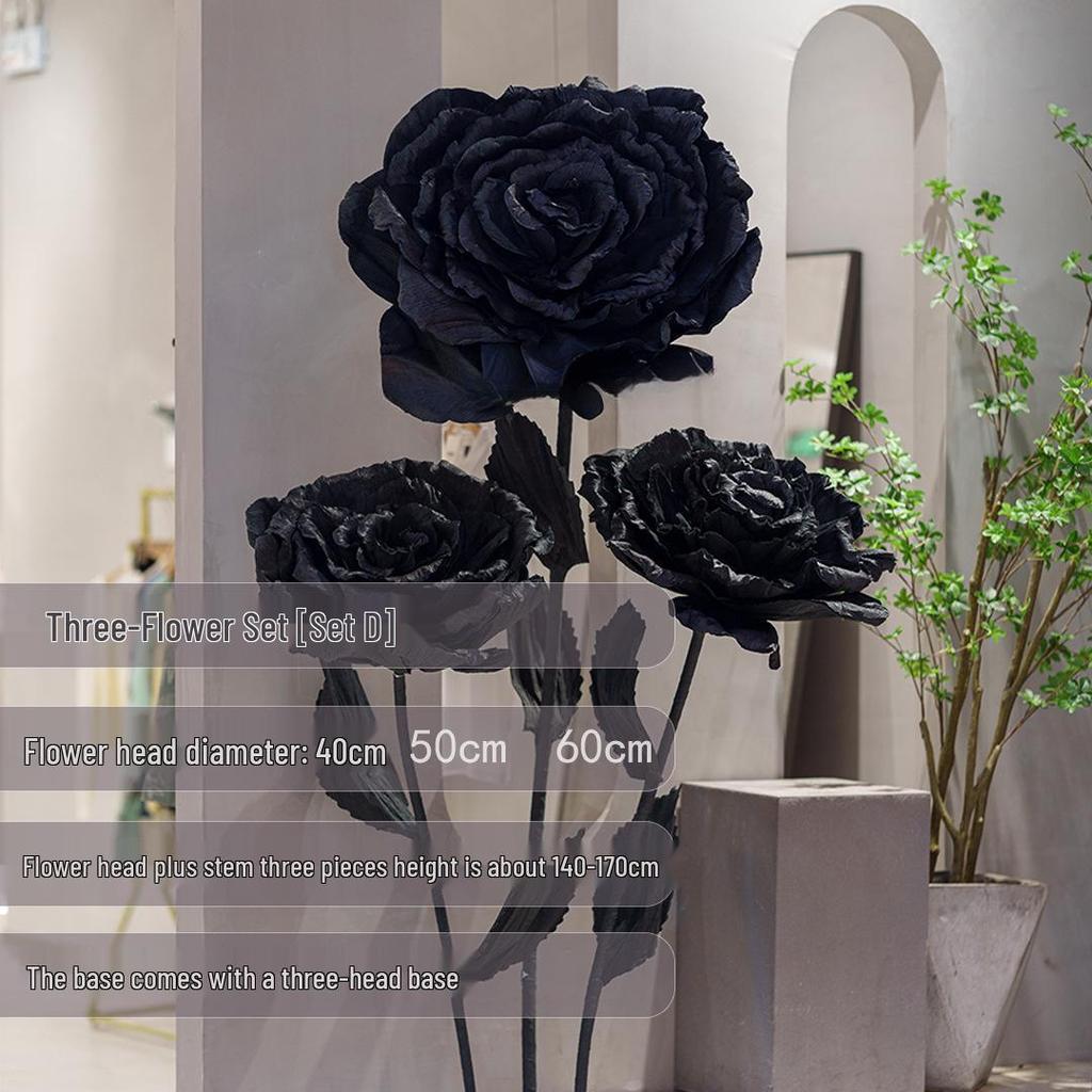 Giant Black Rose Flower Decoration - Floor Display & Wedding Prop