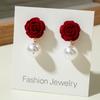 Zinc Zinc Alloy Wine Red Bow Drop Earrings Pearl New Year Earrings Red Velvet Bow Earrings  Autumn/Winter