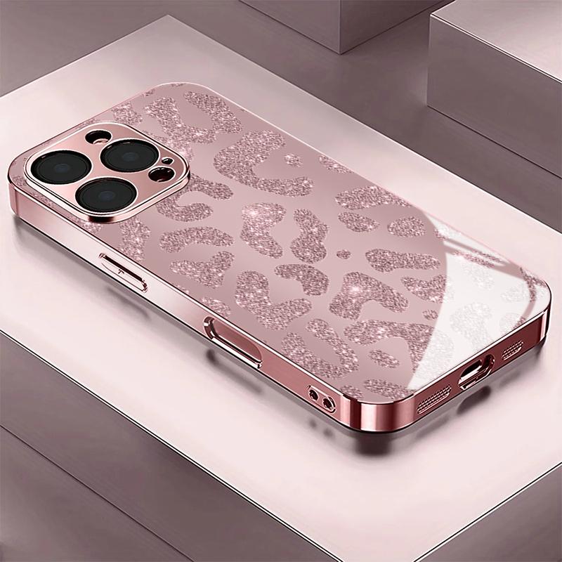 Flash Gold Leopard Pattern Tempered Glass Phone Case for iPhone 18 17 Pro Max 14 15 16 Plus 13 12 11 Pro Max 16E 17Air Cover