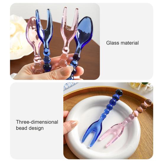Handmade Vintage Glass Spoon Fork for Coffee Milk Long Handle Stirring Utensil Heat-Resistant Dishwasher Safe Colorful Artistic Tableware Unique