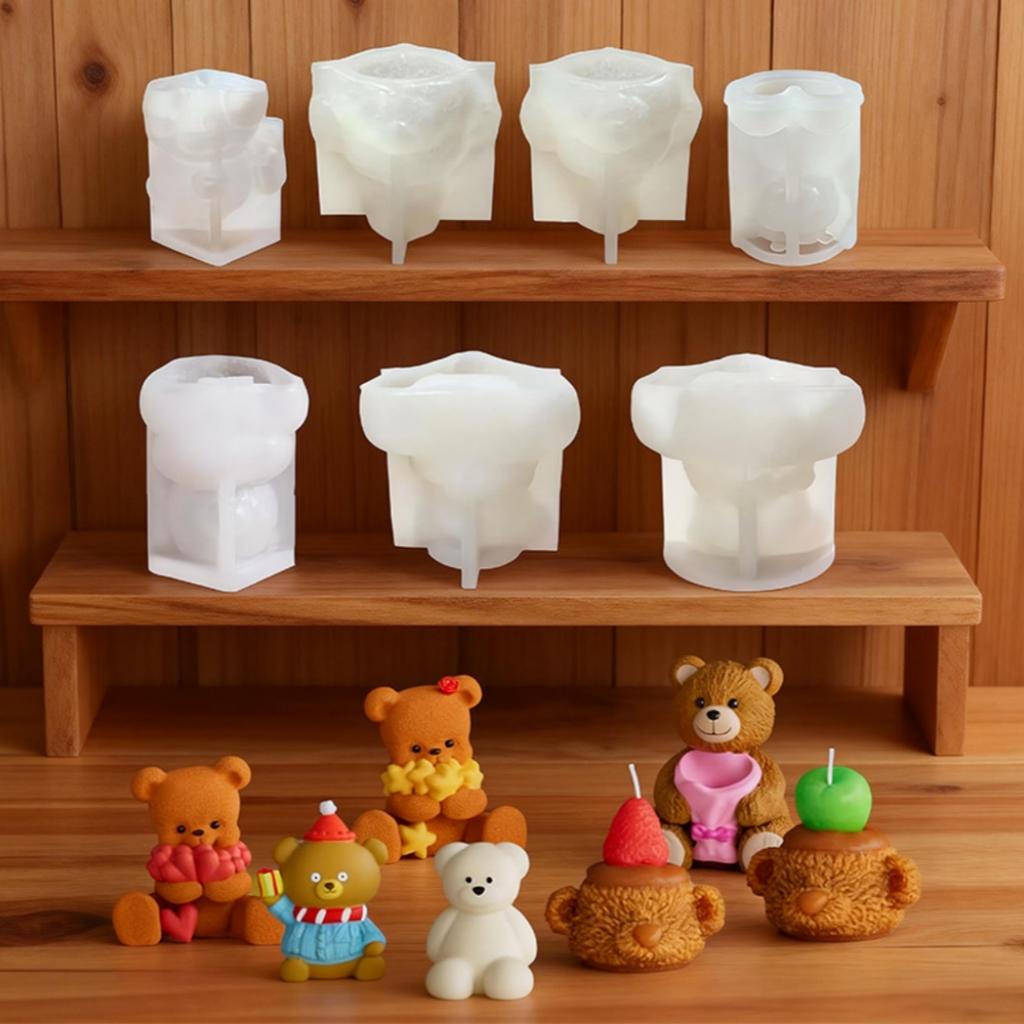 Cute Brown Bear Aromatherapy Candle Silicone Mold Epoxy Resin Cute Bear Mold Gypsum Mold Home Decoration Handicraft Gift