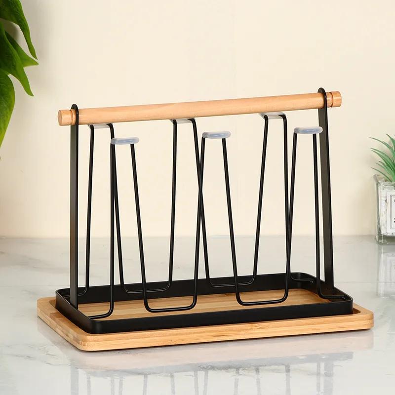 Cup Holder Iron Water Draining Rack Portable Glasses Organizer Kitchen Cup Shelf With Tray Drying Rack Kitchen Storage