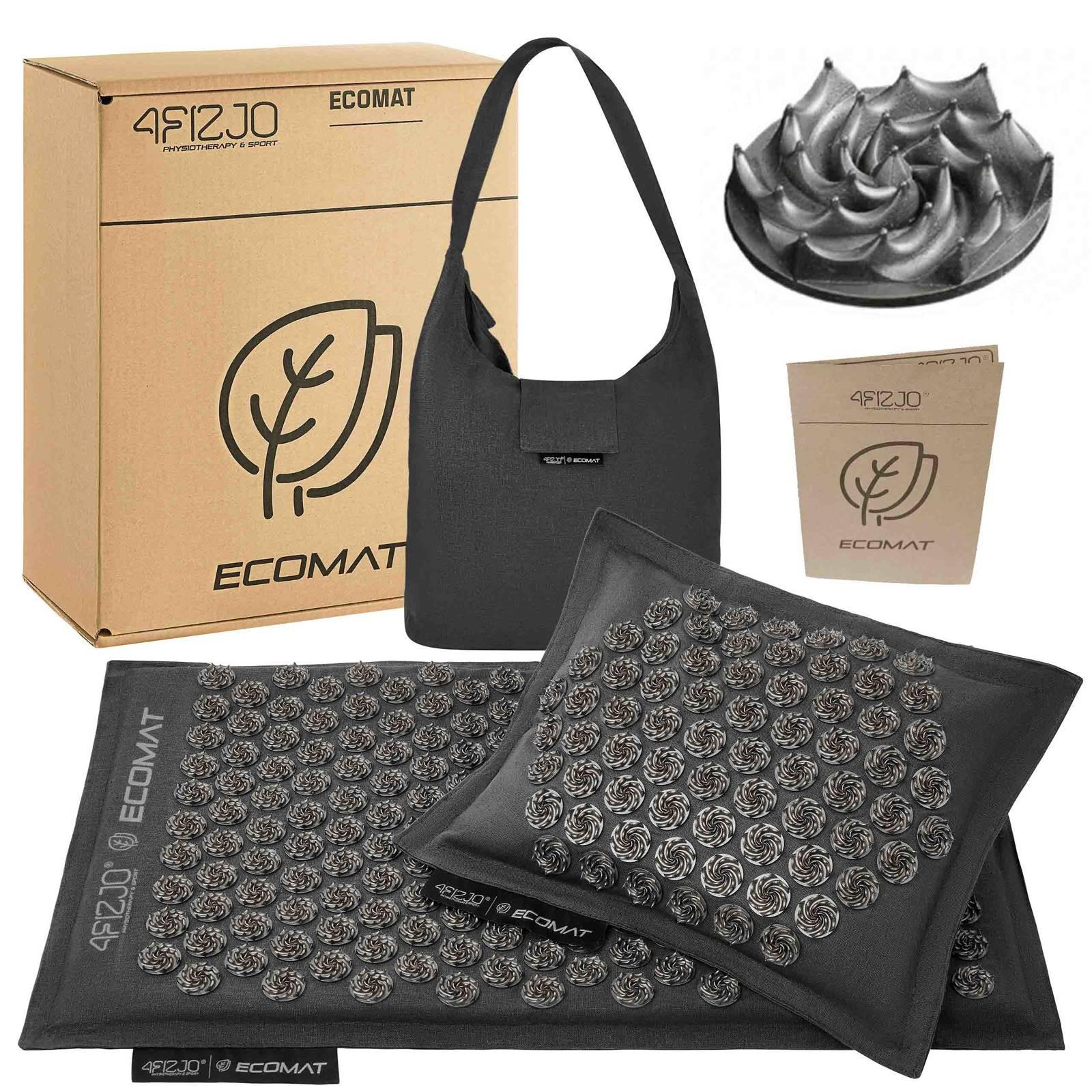 4FIZJO ECO Acupressure mat with buckwheat hulls and a pillow, black