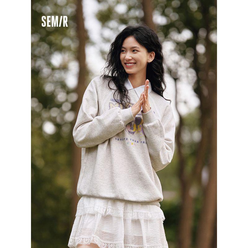 

Senma Disney Coop Series Sweatshirt Female Mid Length Long Length round Neck Base Gray 2025 New Arrival Loose Spring Clothes Light gray 00229 150/76A/XS