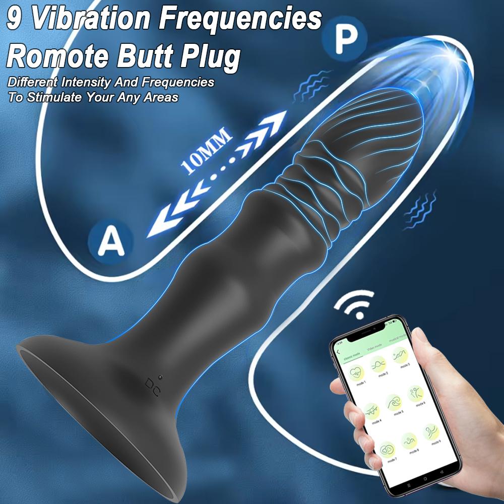 Male Thrusting Prostate Massager APP Control Vibrator Telescopic Butt Plug Suction Cup Dildo Masturbator Sex Toys for Couple