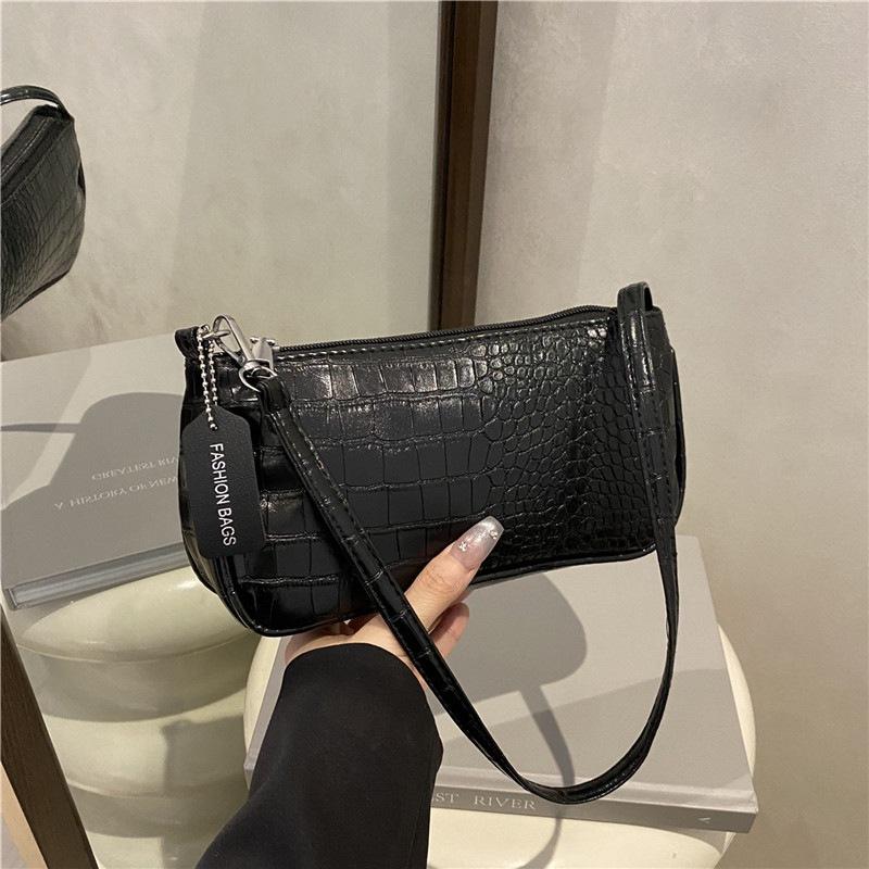 

Сумка-багет с узором крокодила, ретро-сумка подмышку, ручная сумка и сумка через плечо чёрный