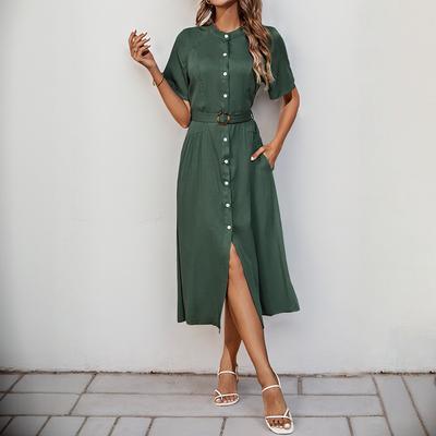 2025 nowa koszula spódnica wszechstronna elegancka hojna zapinana na guziki klapa jednolity kolor sukienka