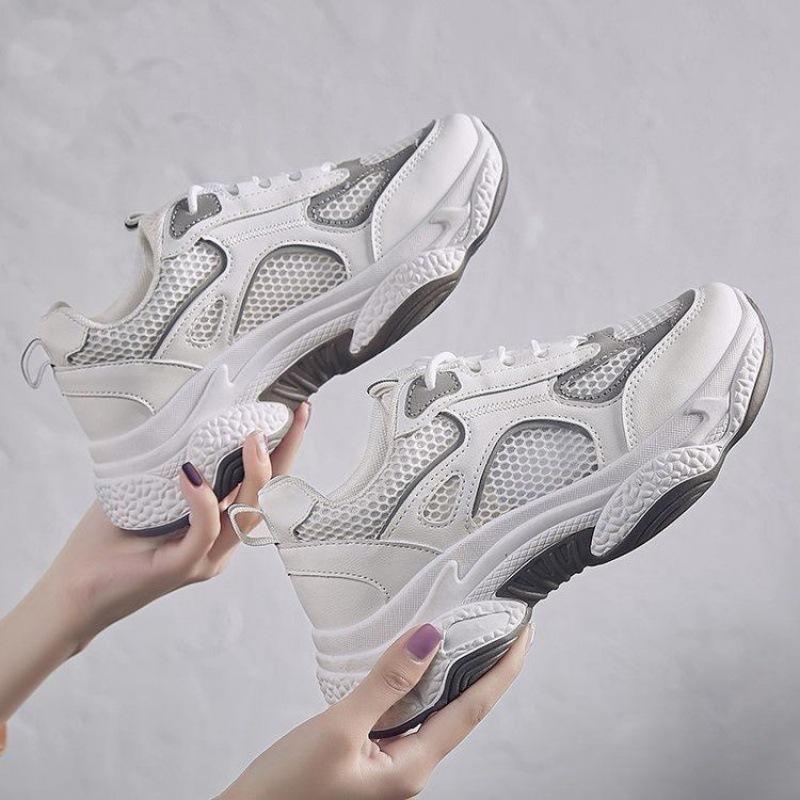 Trendy Summer New Mesh Breathable Sneaker Casual All-Match White Shoes for Women