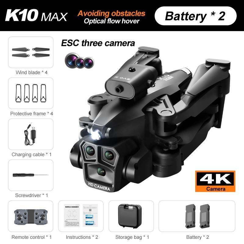 K10Max Mini Drone 4K profesionální třída s trojitým fotoaparátem Širokoúhlý optický tok polohování Čtyřcestný RC kvadrokoptérový dron pro vyhýbání se překážkám
