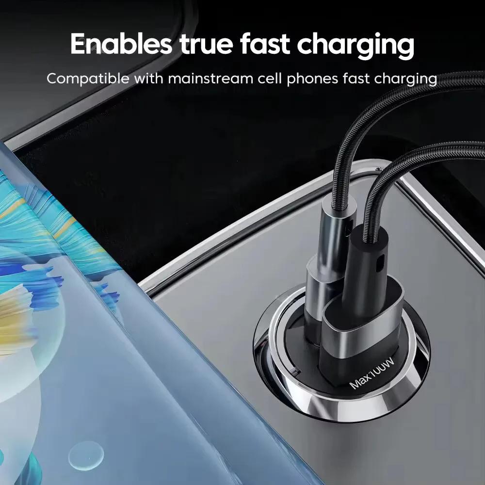 ISGTDRM 100W Mini Car Charger Fast Charging for iPhone QC3.0 PD USB Type C Car Mobile Phone Charger for Xiaomi Samsung Huawei