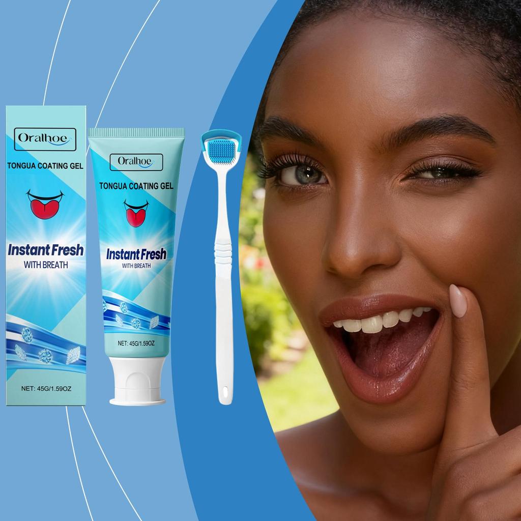 Tongue Cleaners With Brush Scraper Fight Bad Breath Mild Formula Cleaning Gel Remove Oral Odor Tongue Care