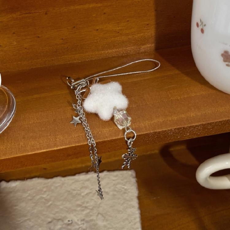 Unique Flocking Snowflake Star Phone Charm Winter Phone Jewelry Fashion Phone Ornament for Trendy Women Seeking Winter