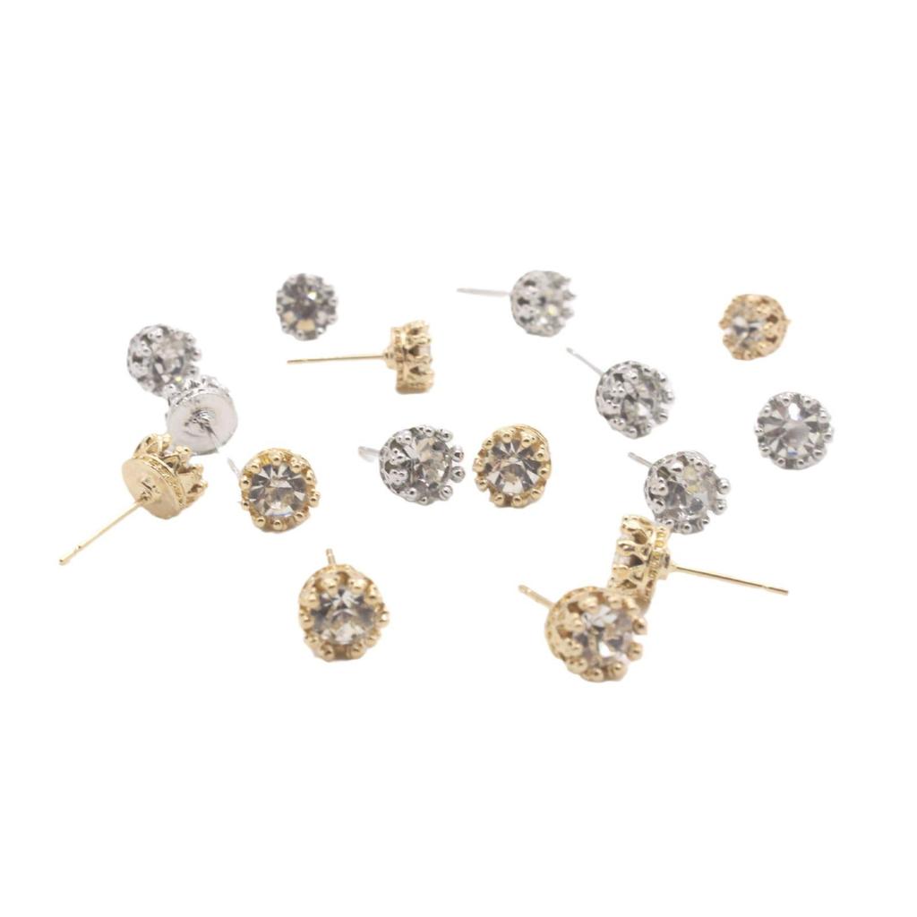 Korean Style Crown Stud Earrings with Rhinestone Zirconia