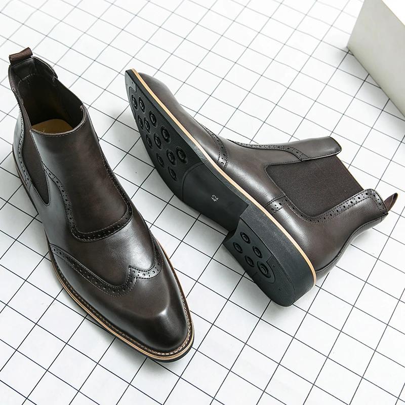 Fashion Men Shoes Leather Party Dress Shoes High Quality Chelsea Boots Oxford Men Yuppie Formal Boots For Men Classic Brogue Social Shoe