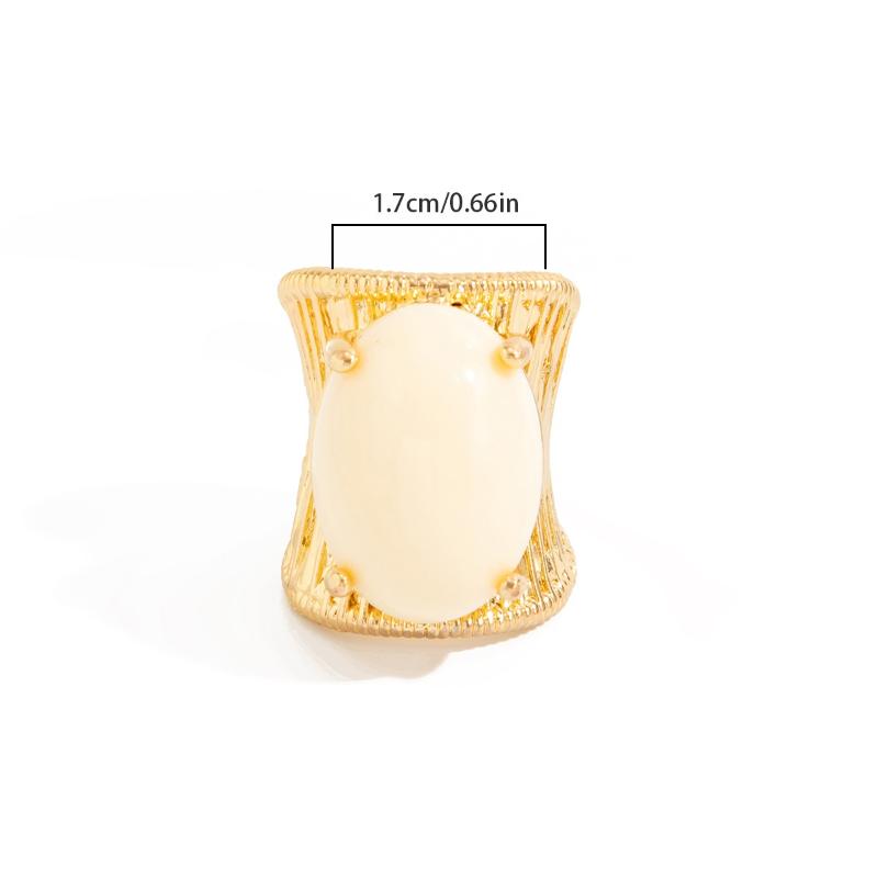 Rock Punk Hip Hop Vintage Elegant Black Brown Shading Resin Stone Chunky Metal Ring For Women Girl Jewelry Accessories Gift