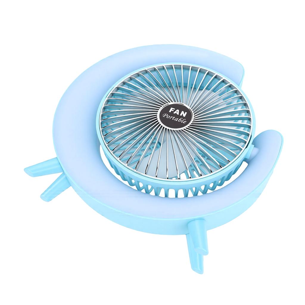 Compact Desk Fan with Colorful Lights USB Charging 3 Speeds 1800mAh Battery Multicolor Lights Quiet Mini Table Fan Blue