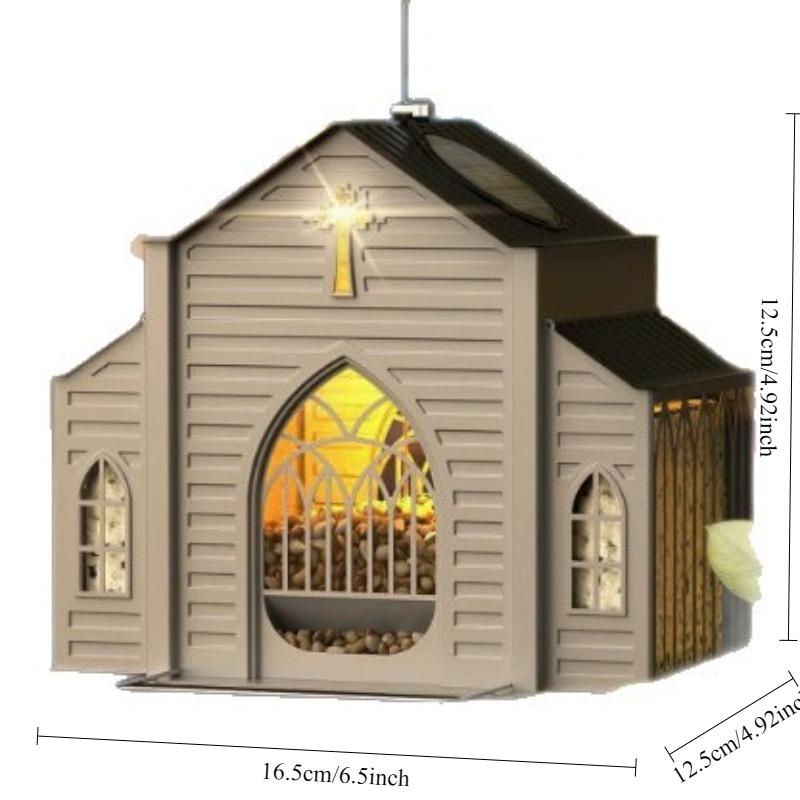 Mangiatoia per Uccelli a Forma di Chiesa in Metallo con Luce Solare, Mangiatoia da Appendere per Esterno con Design Resistente alle Intemperie, Mangiatoia Decorativa per Giardino Cortile Decorazione Terrazzo