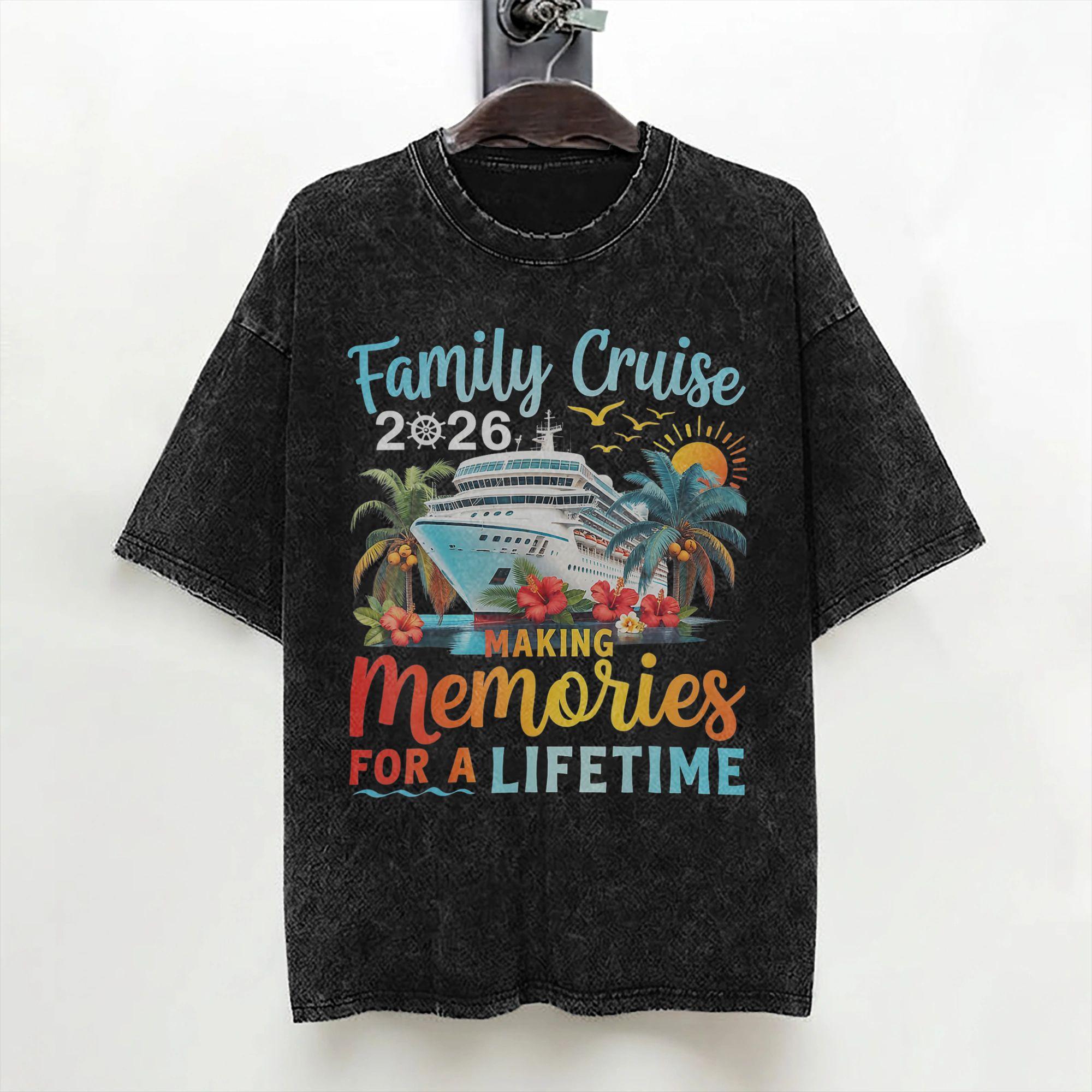 Family Cruise 2026 Matching Family Vacation T Shirts Washed Cotton TShirt Vintage Men Women Streetwear Summer Tees S