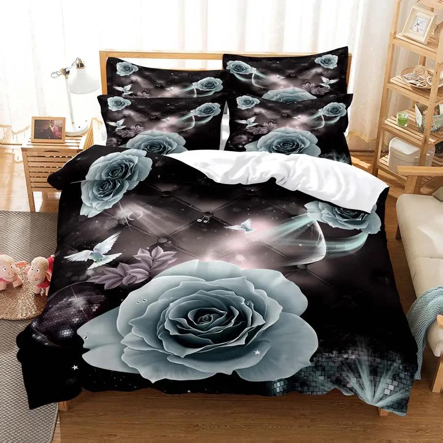 Comforter Red Roses Queen Size King Full 3D Bedding Sets Flower Quilt Linens Single Double Bed