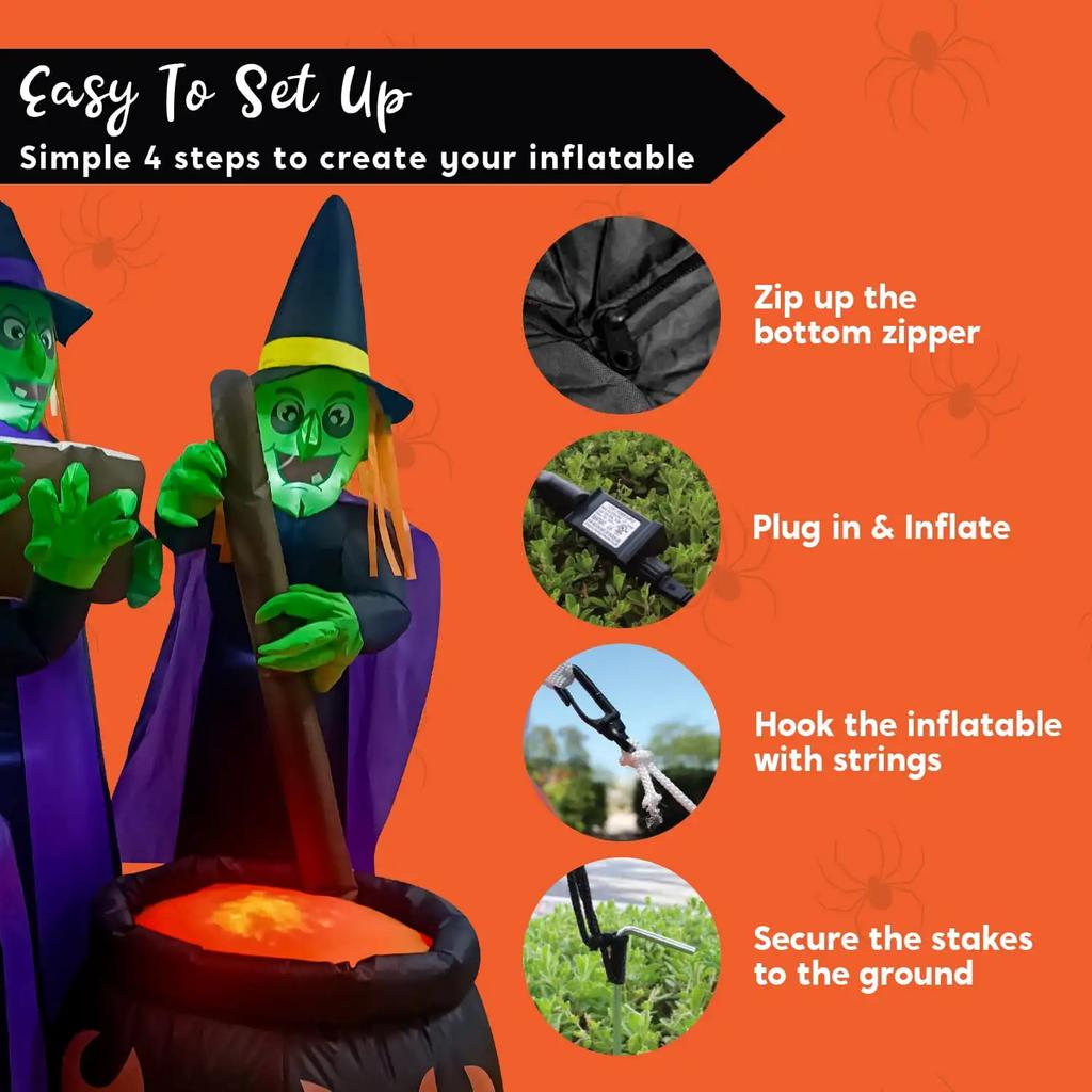 Joyfy 6 Ft Witches Cauldron Pot Halloween Inflatable Outdoor  Large Decorations with Flame Light for Halloween Decoration