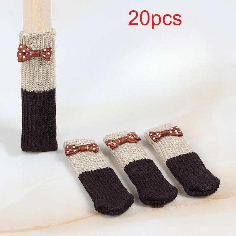 

20pcs Beige and Brown Knitted Furniture Leg Socks with Decorative Chair, Furniture Silent Solid Wood Floor Protection Pad