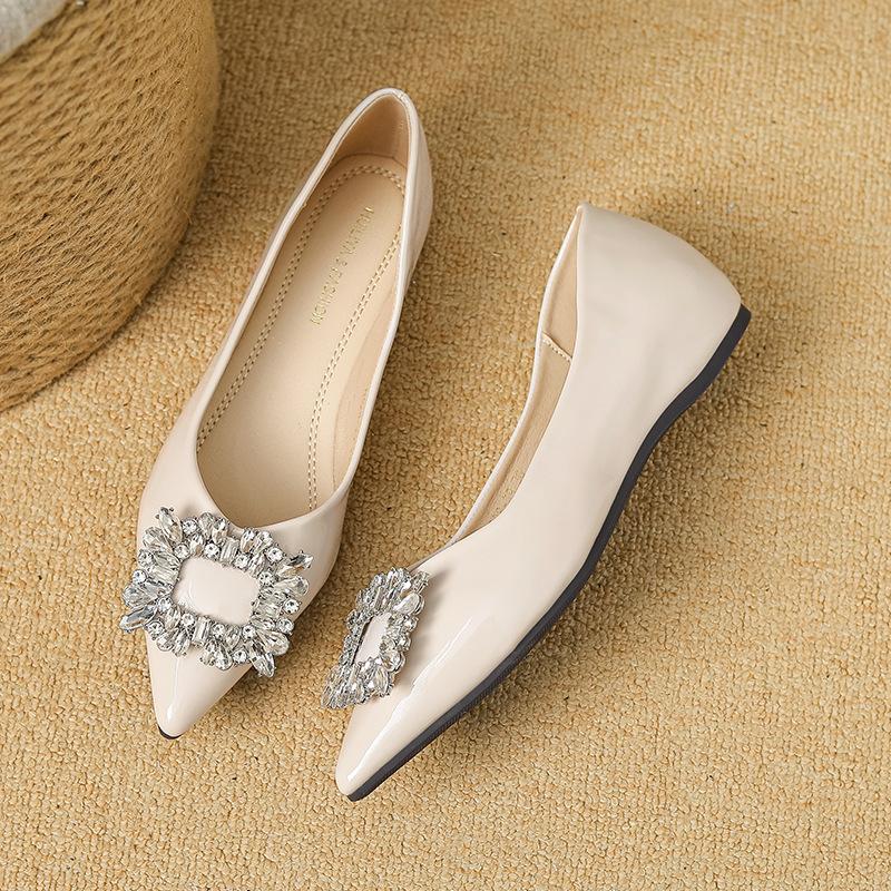Huiliya rhinestone 2025 small fragrant French style inner height increase fashion single shoes pointed square buckle evening shoes