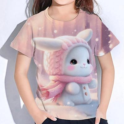 Summer Kids Cute Cartoon Rabbit Tops Tees 3D Print Animal T-shirt Children Short Sleeve Clothing Boys Girls Fashion Streetwear