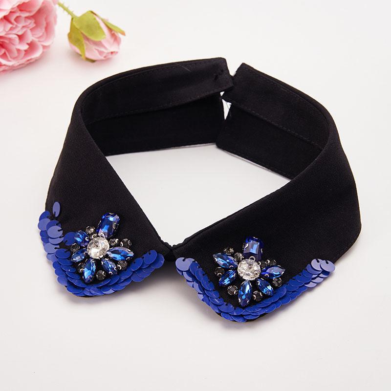 Retro Rhinestone False Collar Neckline Women Lapel Fake Collar Woman Embroidery Removable Detachable Tie Clothing Accessories