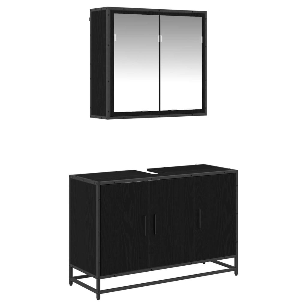 Bathroom Furniture Set 2 Pcs Black Oak Look Wood Based Material