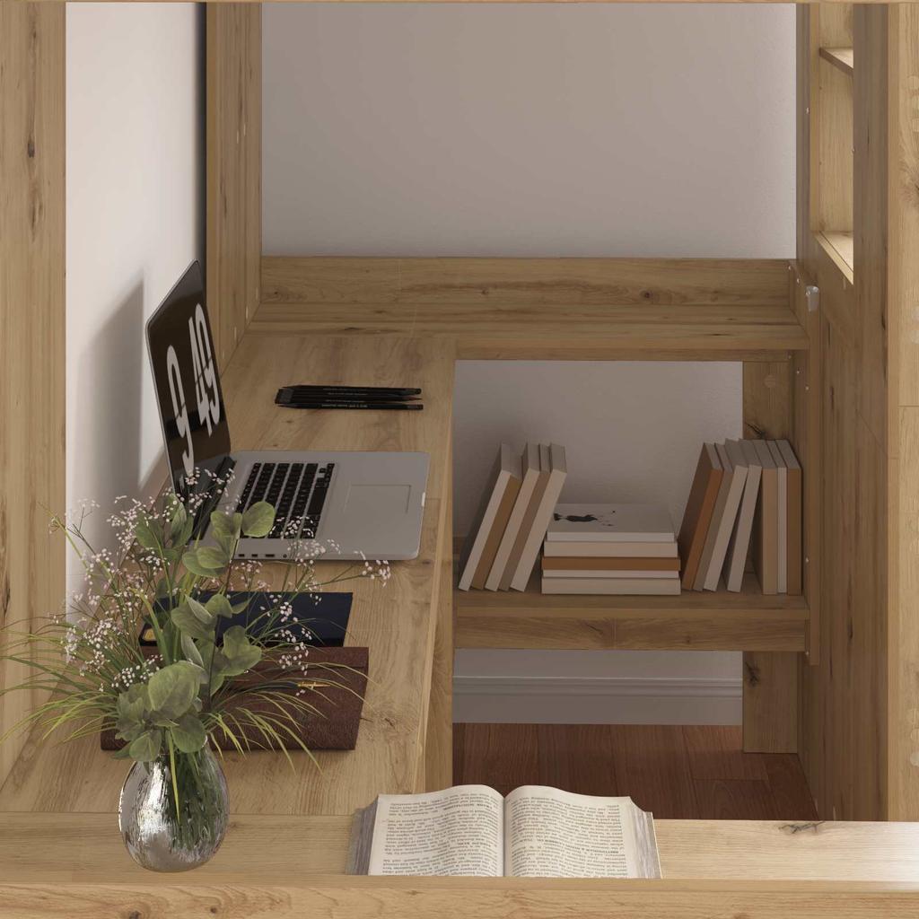 Loft Bed Frame with Desk Artisan Oak Finish 100 x 200 cm