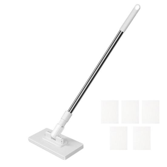 Snap Grip Mini Mop Zero Touch Cloth Change Lazy Mop Long Handle Flat Mop Locking Head with Sweeping Cloth for Wet And Dry Use Home Bathroom Cleaning