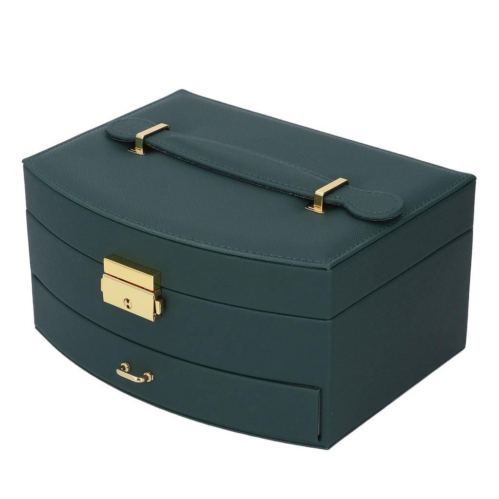 Double Layer Jewelry Box Women Storage Organizer Large Capacity Lockable Drawer Type Jewelry