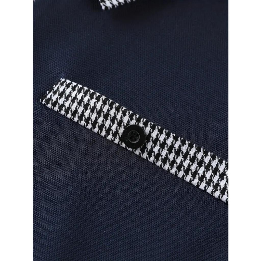 Men's Summer Fashion Loose Polo Shirts Short Sleeve Plaid Turn-down Collar T-shirt Top