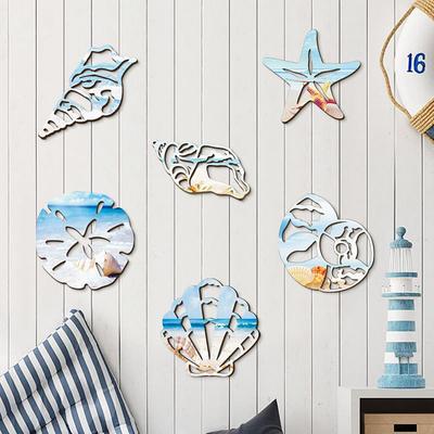 Wall Decoration Wooden Board Hanging Coastal Conch Shell Unique Mediterranean Wall Art Nautical Beach Theme Decor
