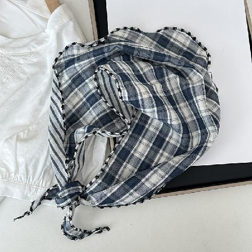 Women's Cotton and Linen Headscarf Hairband Double-sided Triangle Scarf Silk Scarf Baby Scarf Plaid All-match Spring and Autumn