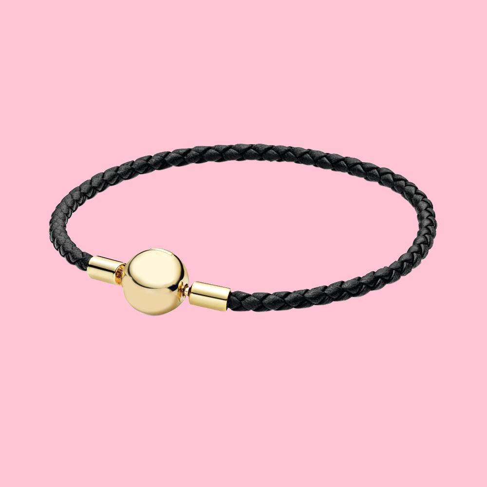 Pulsera de cuerda de cuero trenzado con hebilla redonda de plata S925, ideal para regalos de cumpleaños de mujer, joyería de moda.