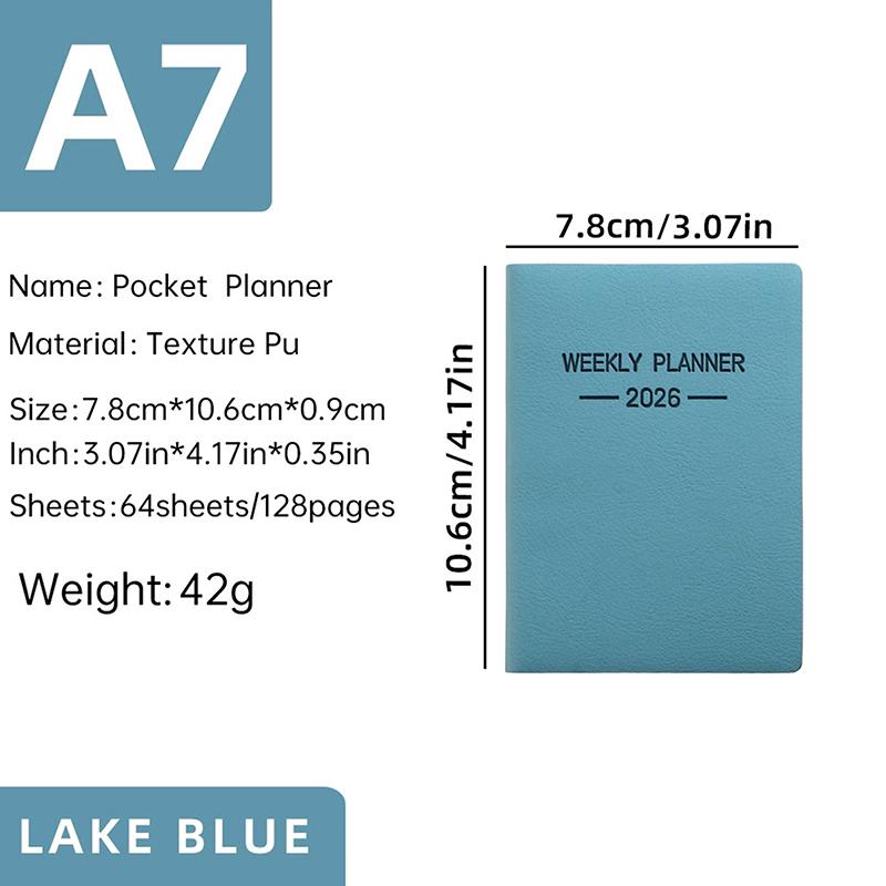 A7 Specification 2026 English Planner Book, Mini Portable Pocket Daily Schedule Book Thin Weekly Calendar