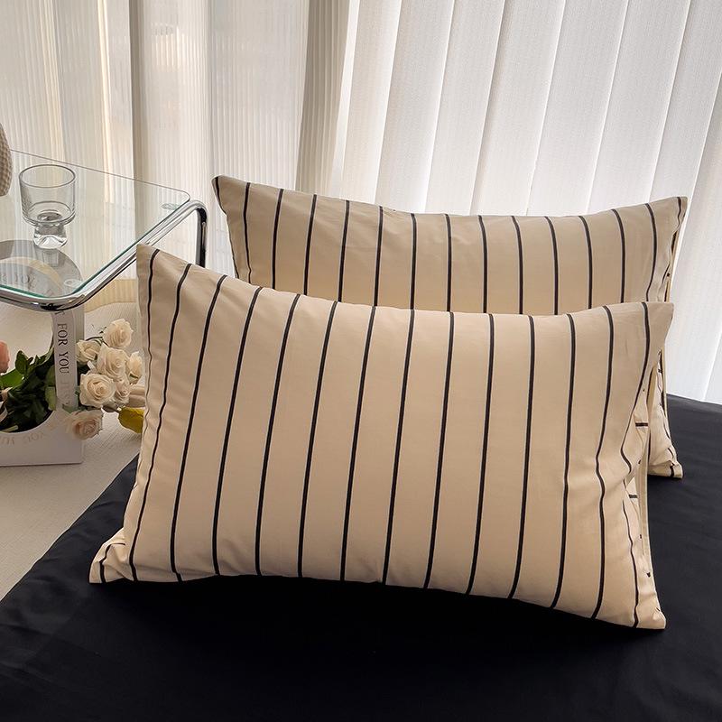 Solid Color Striped Pure Cotton Pillowcase (Single Piece)