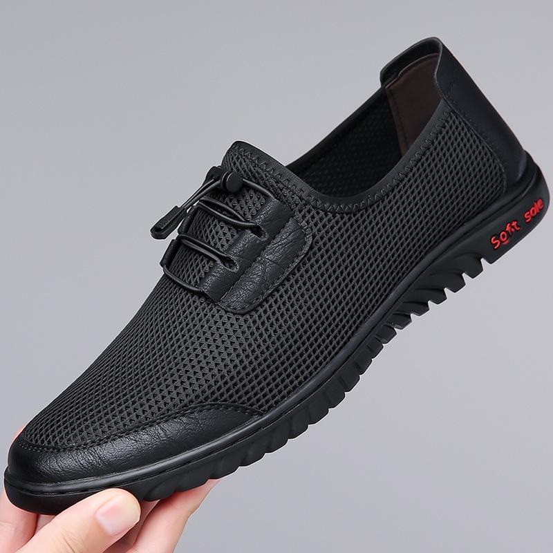 Breathable Man Mesh Sports Shoes Comfortable Solid Color Fashion Footwear with Elastic Band Lightweight Men Business Shoes