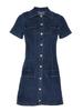 Women's Denim Skirt Dress: Short Sleeve, Cardigan Style with Cinched Waist and Pockets
