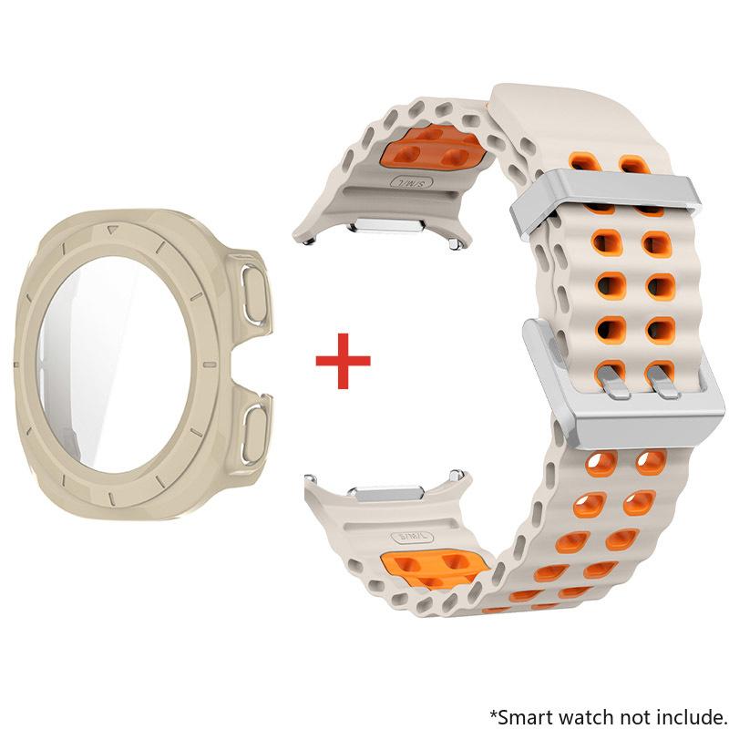 Glass+Case+Band For Samsung Galaxy Watch Ultra Strap 47mm Sport silicone Bracelet for Galaxy Watch Ultra 7 47 Strap Accessories